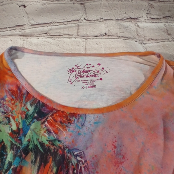 Leoma Longrove Palm Tree XL Tunic Watercolor Palm Trees Scoop Quarter Sleeve Top - Picture 5 of 16